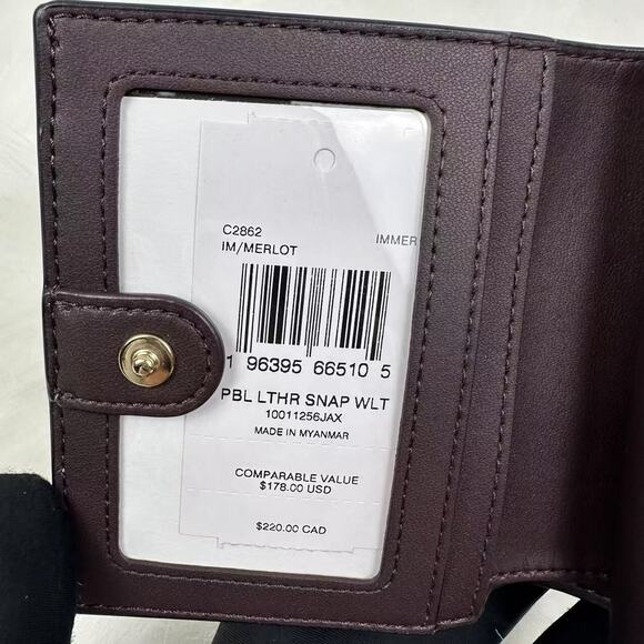 Coach Snap Wallet In Leather/Gold/Merlot C2862 NWT - Picture 6 of 6